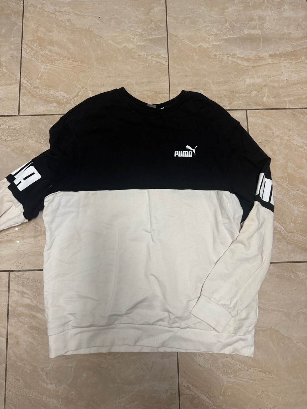 Puma Black and White Men's Colorblock Crewneck Sweatshirt